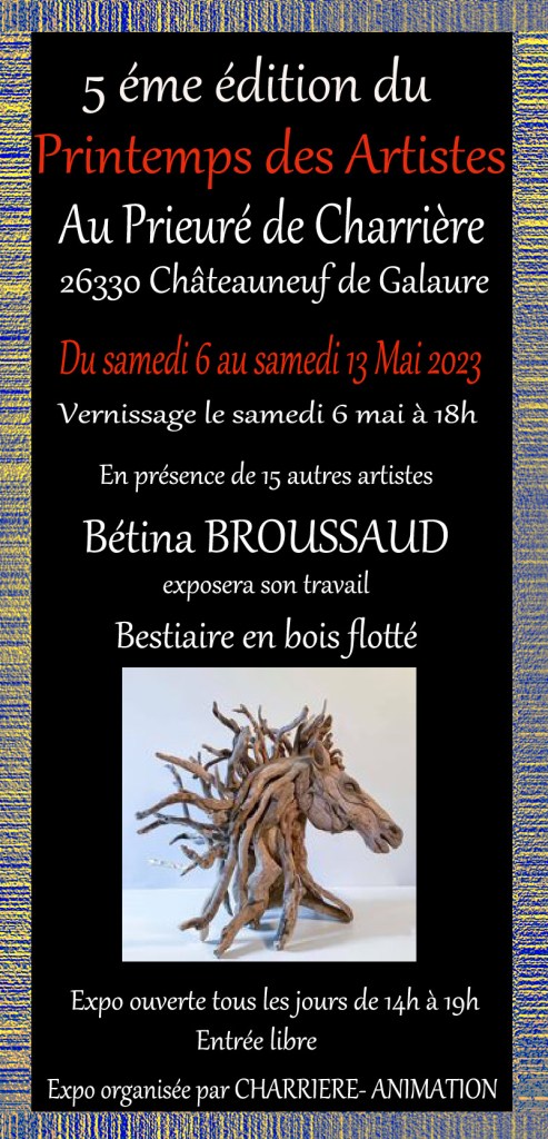 Découvrez Bétina Broussaud, sculptrice française du bois flotté : œuvres animalières puissantes, art éco-responsable et univers entre nature et métal.