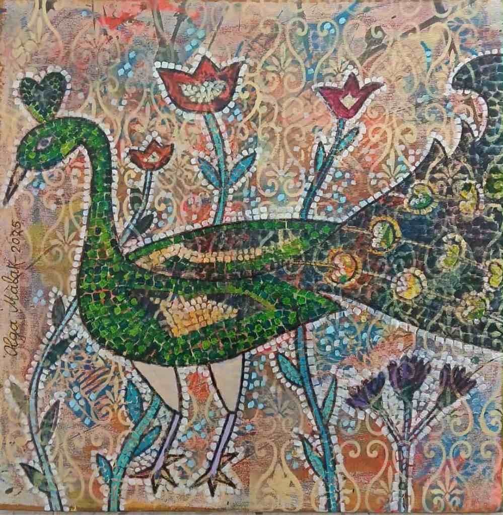 Discover Olga Malakhova, Tunisia's visual storyteller. PhD art historian transforming ancient mosaics into narrative paintings. Acrylic & gold leaf works celebrating Carthaginian heritage.