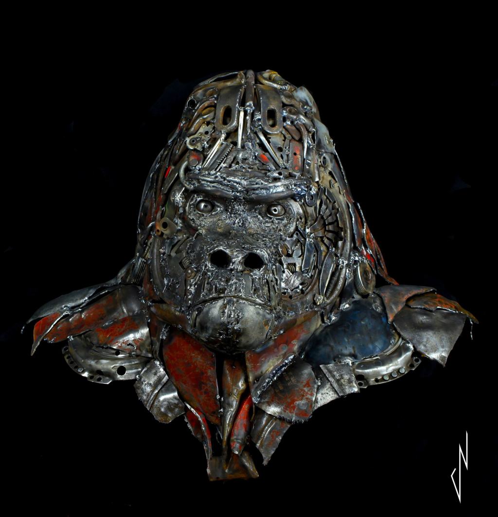 Romain Bresson : sculpture métal recyclé "King", 90 cm, 2026