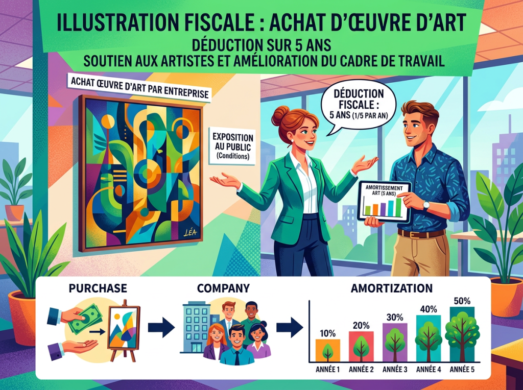 Infographic showing tax deductions for purchasing artwork by companies over five years