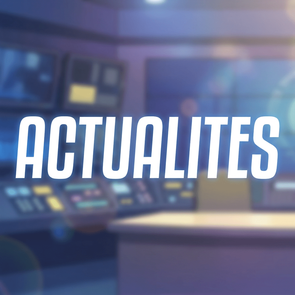 The word ACTUALITES in white capital letters over a blurred image of a newsroom control room with monitors and desks.