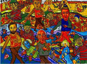 Le Semeur, peinture acrylique sur toile d’Anick Langelier, 2019, 91 × 122 cm