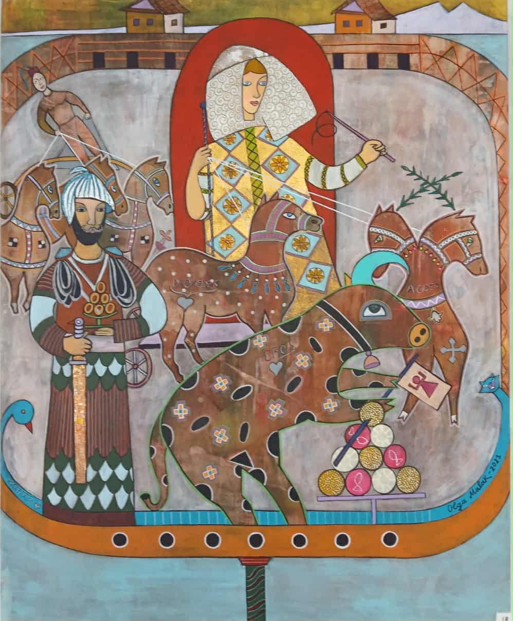 Le Mariage du Suffète, œuvre d’Olga Malakhova, acrylique et technique mixte sur toile, 100 × 81 cm