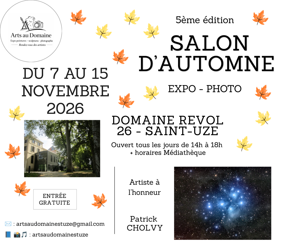 Affiche du 5ᵉ Salon d’automne d’Arts au Domaine, exposition de photographies au Domaine Revol de Saint-Uze, du 7 au 15 novembre 2026